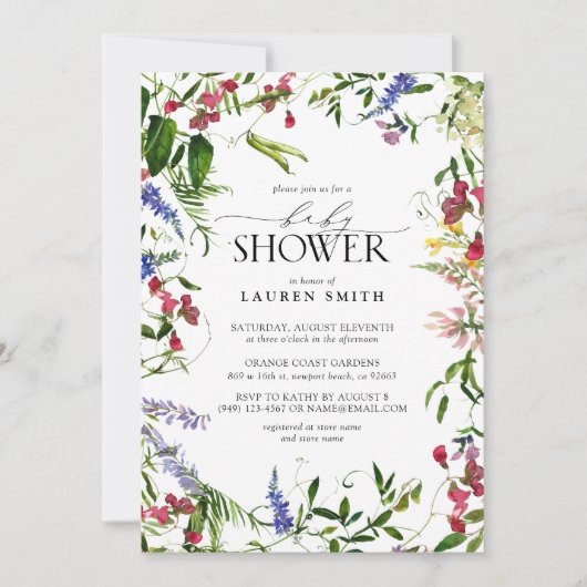 Summer Wildflower Baby shower Kaart (Voorkant)