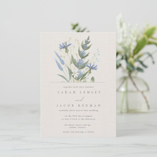 Summer Wildflower Botanical Wedding Kaart (Staand voorkant)