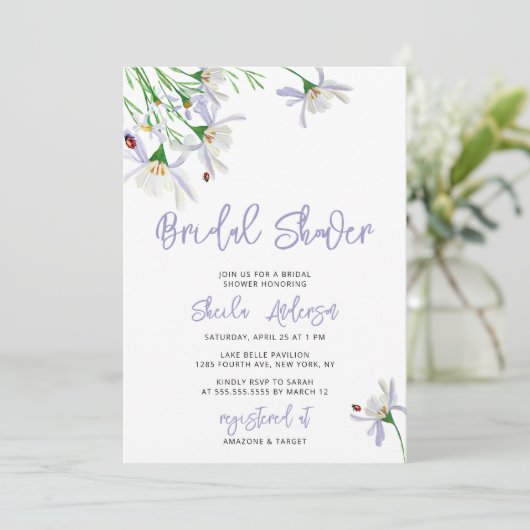 Summer Wildflower Bridal Shower Invitation Kaart (Staand voorkant)