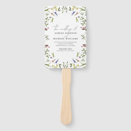 Summer Wildflower Calligraphy Wedding Programme Handwaaier (Voorkant)