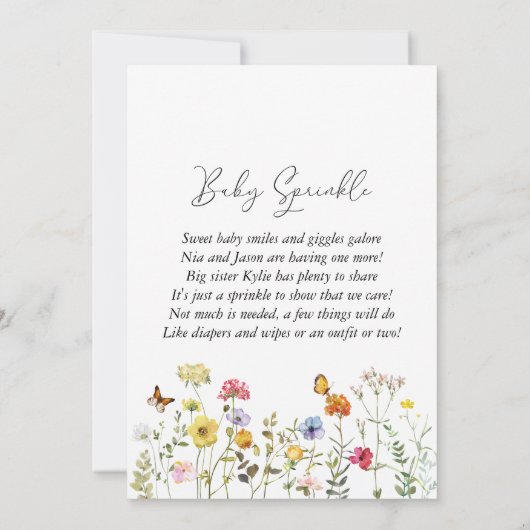Summer Wildflower Colorful Botanical Baby Sprinkle Kaart (Achterkant)