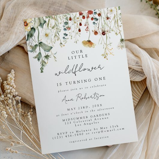 Summer Wildflower Field 1st Birthday Invitation Kaart