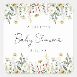 Summer Wildflower Field Baby shower Vierkante Sticker