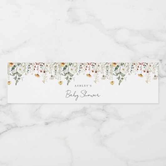 Summer Wildflower Field Baby shower Waterfles Etiket (Enkel label)