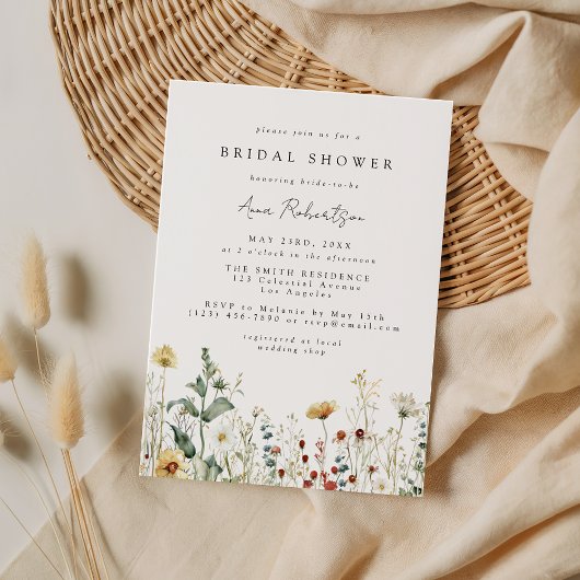 Summer Wildflower Field Bridal Shower Invitation Kaart