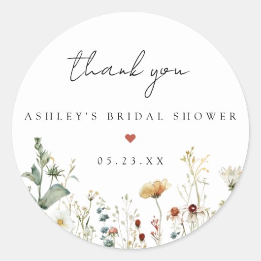 Summer Wildflower Field Bridal Shower Ronde Sticker (Voorkant)