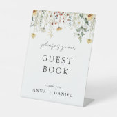 Summer Wildflower Field Bruiloft Gastenboek Reclamebord Met Voetstuk (Voorkant)