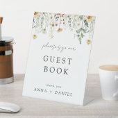 Summer Wildflower Field Bruiloft Gastenboek Reclamebord Met Voetstuk (Insitu)