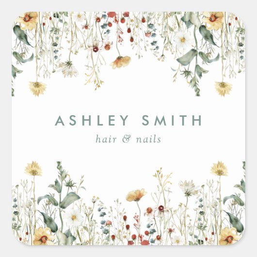 Summer Wildflower Field Business Vierkante Sticker (Voorkant)