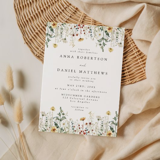 Summer Wildflower Field Wedding Invitation Kaart