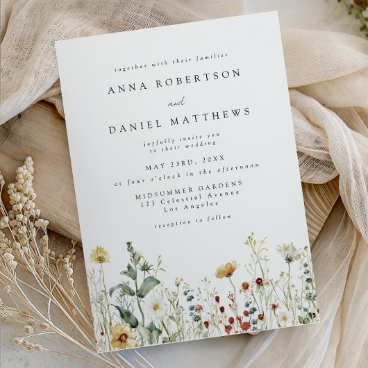 Summer Wildflower Field Wedding Invitation Kaart