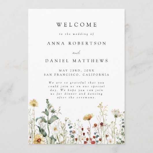 Summer Wildflower Field Wedding Programmakaart (Voorkant)