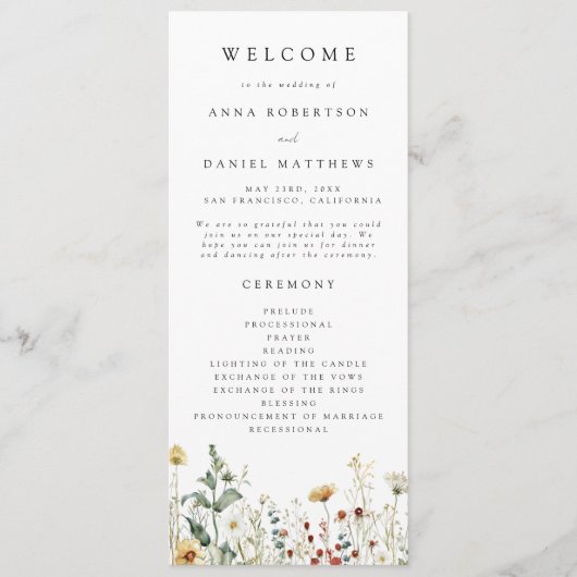 Summer Wildflower Field Wedding Programmakaart (Voorkant)