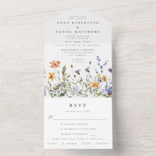 Summer Wildflower Garden Wedding All In One Uitnodiging (Binnen)