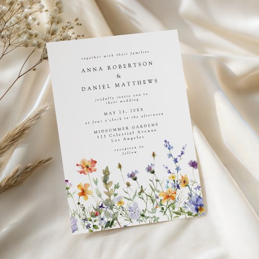 Summer Wildflower Garden Wedding Invitation Kaart