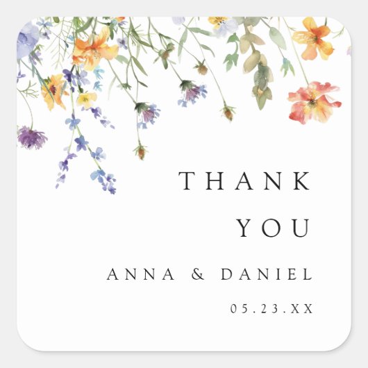 Summer Wildflower Garden Wedding Vierkante Sticker (Voorkant)
