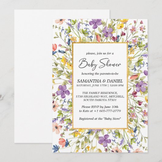 Summer Wildflower Meadow Baby shower Kaart (Voorkant / Achterkant)