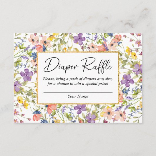 Summer Wildflower Meadow Baby shower Luier Raffle Informatiekaartje (Voorkant)