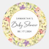 Summer Wildflower Meadow Baby shower Ronde Sticker (Voorkant)