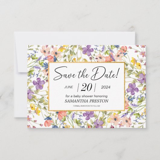 Summer Wildflower Meadow Baby shower Save The Date (Voorkant)