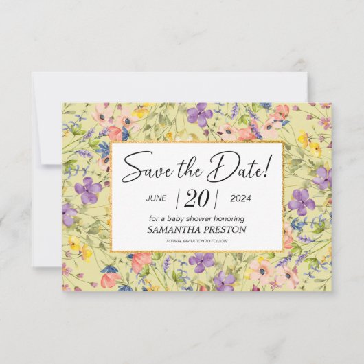Summer Wildflower Meadow Baby shower Save The Date (Voorkant)