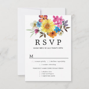 Summer Wildflower RSVP-kaart, maaltijdopties RSVP Kaartje