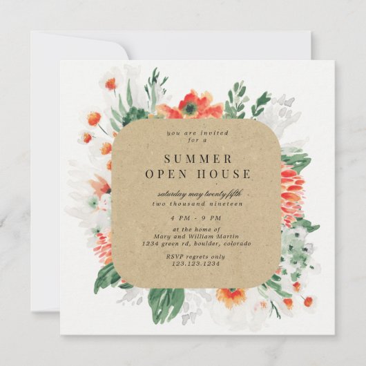 Summer Wildflower Square Open Huis Kaart (Voorkant)