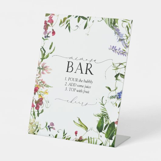 Summer Wildflower Vrijgezellenfeest Mimosa Bar Reclamebord Met Voetstuk (Voorkant)