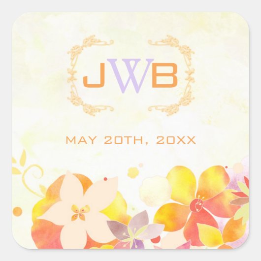 Summer Wildflower Wedding Favor Vierkante Sticker (Voorkant)