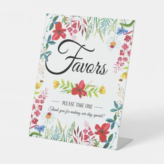 Summer Wildflower Wedding Favors Reclamebord Met Voetstuk (Voorkant)