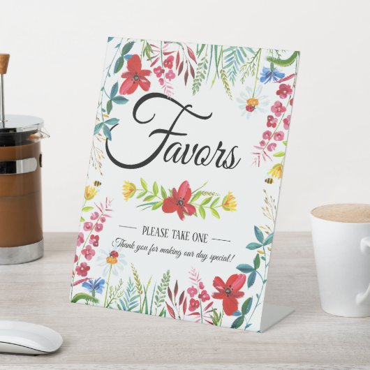 Summer Wildflower Wedding Favors Reclamebord Met Voetstuk (Insitu)