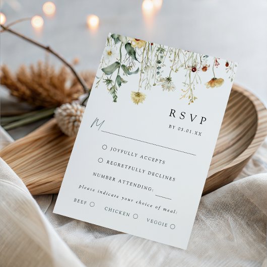 Summer Wildflower Wedding Meal Choice RSVP Card