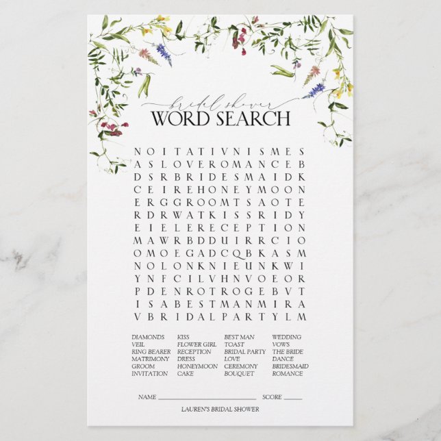 Summer Wildflower Word Search Vrijgezellenfeest Ga (Voorkant)