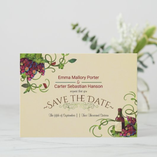 Summer Wine Vineyard Romantic Save the Date (Staand voorkant)