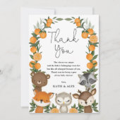 Summer Woodland Animals Oranje Citrus Baby shower Bedankkaart (Voorkant)