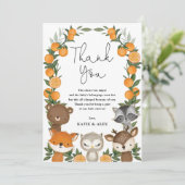Summer Woodland Animals Oranje Citrus Baby shower Bedankkaart (Staand voorkant)