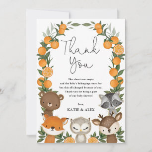 Summer Woodland Animals Oranje Citrus Baby shower Bedankkaart