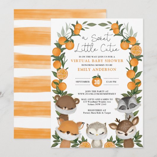 Summer Woodland Oranje Citrus Virtual Baby shower Kaart (Voorkant / Achterkant)