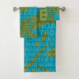 Summer Words Tropical and Monstera Leaf - Blauwgro Bad Handdoek
