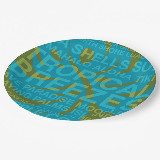 Summer Words Tropical and Monstera Leaf Papieren Bordje (Gekanteld)