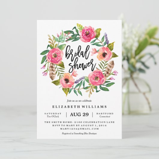 Summer Wreath Bridal Shower Uitnodiging (Staand voorkant)