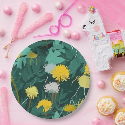 Summer Yellow Dandelions Papieren Bordje (Feest)