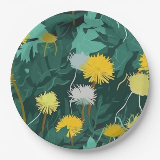 Summer Yellow Dandelions Papieren Bordje (Voorkant)