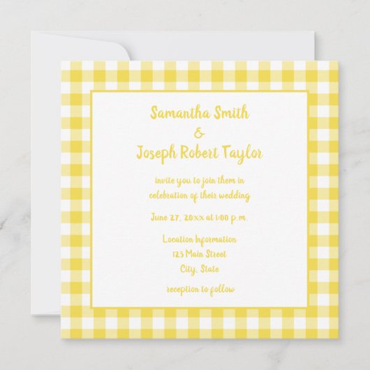 Summer Yellow Gingham Country Weddenschap Kaart (Voorkant)