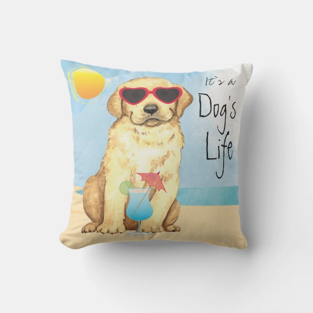 Summer Yellow Lab Outdoor Pillow Buitenkussen (Voorkant)