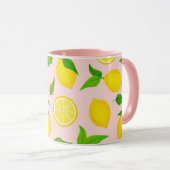 Summer Yellow Lemons Green Leaves op Soft Pink Mok (Voorkant rechts)