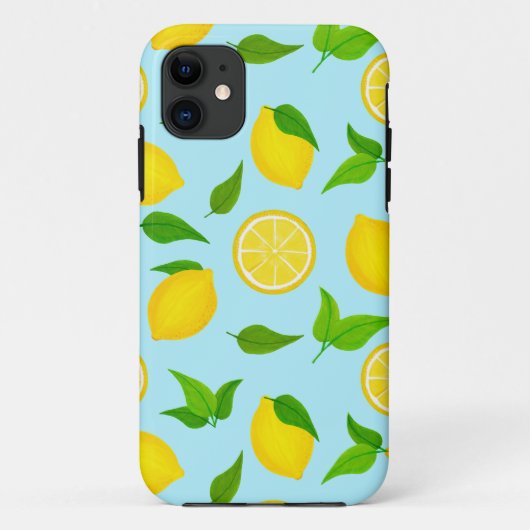 Summer Yellow Lemons met zacht blauw patroon Case-Mate iPhone Case (Achterkant)