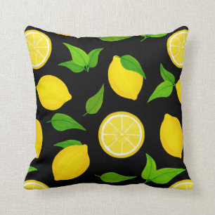 Summer Yellow Lemons Pattern on Black Kussen