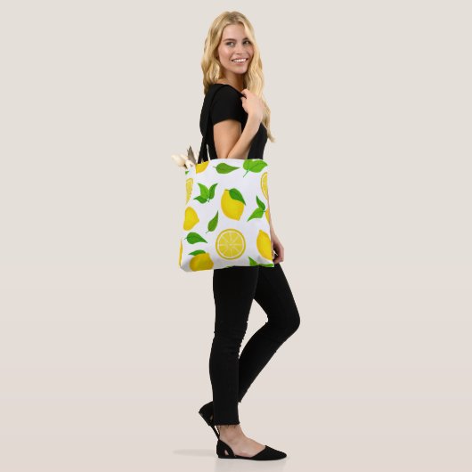 Summer Yellow Lemons Pattern Tote Bag (Op model)