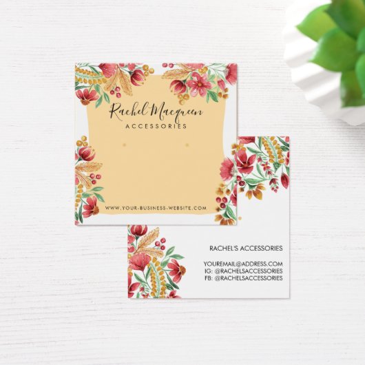 Summer Yellow Pink Red Floral Earring Display Vierkante Visitekaartjes (Bureau)